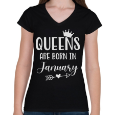 PRINTFASHION QUEENS are born in January - Női V-nyakú póló - Fekete női póló
