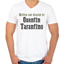 PRINTFASHION Quentin Tarantino - Férfi V-nyakú póló - Fehér férfi póló