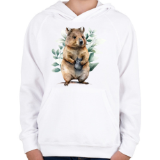 PRINTFASHION Quokka növényekkel - Gyerek kapucnis pulóver - Fehér