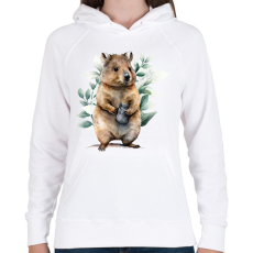 PRINTFASHION Quokka növényekkel - Női kapucnis pulóver - Fehér