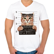 PRINTFASHION Rabosított macska - Férfi V-nyakú póló - Fehér