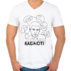 PRINTFASHION Radnóti - Vonalas arckép - Férfi V-nyakú póló - Fehér