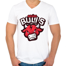 PRINTFASHION Raging Bulls - Férfi V-nyakú póló - Fehér férfi póló