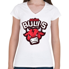 PRINTFASHION Raging Bulls - Női V-nyakú póló - Fehér
