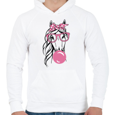 PRINTFASHION Rágózó ló - Férfi kapucnis pulóver - Fehér férfi pulóver, kardigán