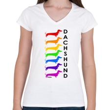 PRINTFASHION Rainbow dachshund - Női V-nyakú póló - Fehér női póló