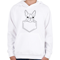 PRINTFASHION Rajzolt Boston terrier zsebben - Gyerek kapucnis pulóver - Fehér