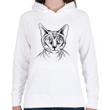 PRINTFASHION Rajzolt macska - Női kapucnis pulóver - Fehér női pulóver, kardigán