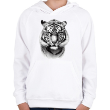 PRINTFASHION Rajzolt tigris - Gyerek kapucnis pulóver - Fehér gyerek pulóver, kardigán