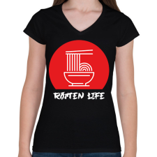 PRINTFASHION Ramen life - Női V-nyakú póló - Fekete női póló