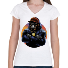 PRINTFASHION Rapper gorilla - Női V-nyakú póló - Fehér