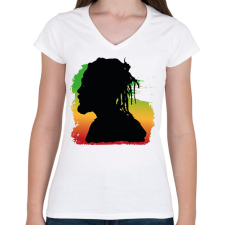 PRINTFASHION Rastafari - Női V-nyakú póló - Fehér női póló