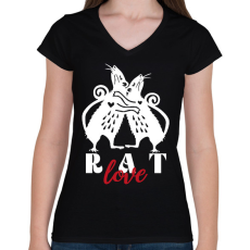 PRINTFASHION Rat love - Női V-nyakú póló - Fekete