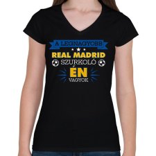 PRINTFASHION Real Madrid szurkoló - Női V-nyakú póló - Fekete női póló