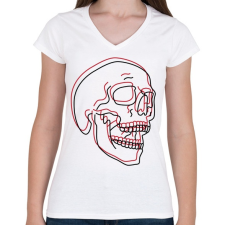 PRINTFASHION Red&Black Skull - Női V-nyakú póló - Fehér női póló