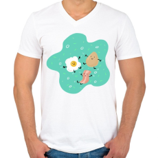 PRINTFASHION Reggeli barátok - Férfi V-nyakú póló - Fehér