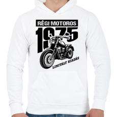 PRINTFASHION Régi motoros-Egyedi évszámmal - Férfi kapucnis pulóver - Fehér