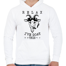 PRINTFASHION Relax kecske - Férfi kapucnis pulóver - Fehér férfi pulóver, kardigán