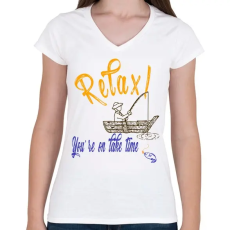 PRINTFASHION RELAX - Női V-nyakú póló - Fehér