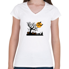 PRINTFASHION Rémisztő Halloween - Női V-nyakú póló - Fehér
