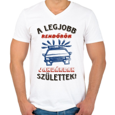 PRINTFASHION Rendőr szülinapja január színes - Férfi V-nyakú póló - Fehér férfi póló