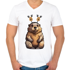 PRINTFASHION Rénszarvas bober - Férfi V-nyakú póló - Fehér férfi póló