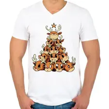 PRINTFASHION Rénszarvas karácsonyfa - Férfi V-nyakú póló - Fehér férfi póló