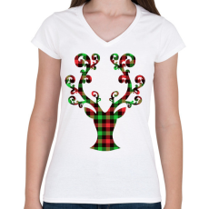 PRINTFASHION Rénszarvas - Női V-nyakú póló - Fehér
