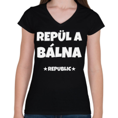 PRINTFASHION REPÜL A BÁLNA - Női V-nyakú póló - Fekete