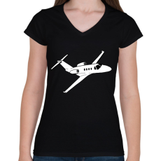 PRINTFASHION repülőgép - Női V-nyakú póló - Fekete