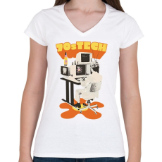 PRINTFASHION Retro - 70-es évek technológia - Női V-nyakú póló - Fehér
