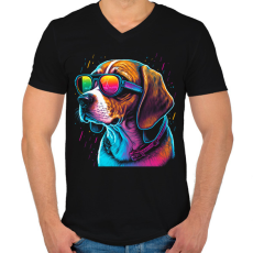 PRINTFASHION Retro Beagle - Férfi V-nyakú póló - Fekete