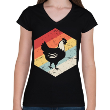 PRINTFASHION Retro csirke - Női V-nyakú póló - Fekete női póló