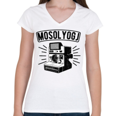PRINTFASHION Retro fényképezőgép - Női V-nyakú póló - Fehér