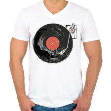 PRINTFASHION Retro hangulat - lemezjátszó - Férfi V-nyakú póló - Fehér férfi póló