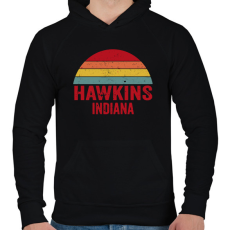PRINTFASHION Retro Hawkins Indiana - Férfi kapucnis pulóver - Fekete