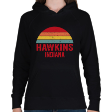 PRINTFASHION Retro Hawkins Indiana - Női kapucnis pulóver - Fekete női pulóver, kardigán
