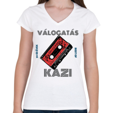 PRINTFASHION Retro kazetta - Női V-nyakú póló - Fehér női póló
