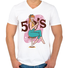 PRINTFASHION Retro lány - 50-es évek - Férfi V-nyakú póló - Fehér férfi póló