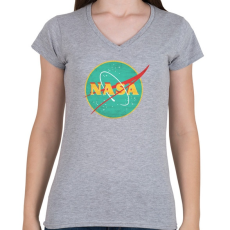 PRINTFASHION Retro Nasa logo - Női V-nyakú póló - Sport szürke