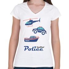 PRINTFASHION Retro rendőr - Női V-nyakú póló - Fehér női póló