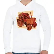 PRINTFASHION Retro traktor - Férfi kapucnis pulóver - Fehér férfi pulóver, kardigán