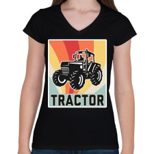 PRINTFASHION Retro Traktor - Női V-nyakú póló - Fekete női póló