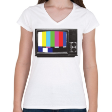 PRINTFASHION Retro TV - Női V-nyakú póló - Fehér