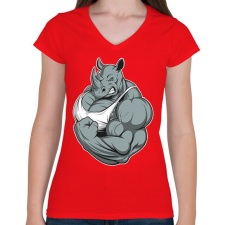PRINTFASHION Rhino at thy gym - Női V-nyakú póló - Piros női póló