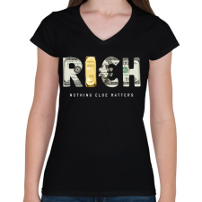 PRINTFASHION Rich - Gazdag - Női V-nyakú póló - Fekete női póló