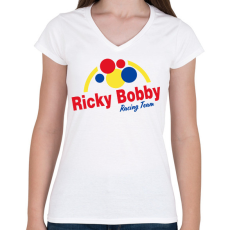 PRINTFASHION Ricky Bobby Racing Team - Női V-nyakú póló - Fehér