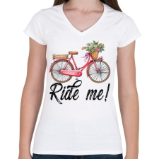 PRINTFASHION Ride me! - Női V-nyakú póló - Fehér női póló