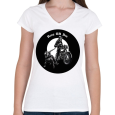 PRINTFASHION Ride or die - Motoros minta - Női V-nyakú póló - Fehér