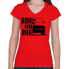 PRINTFASHION Ride or DIE - Női V-nyakú póló - Piros